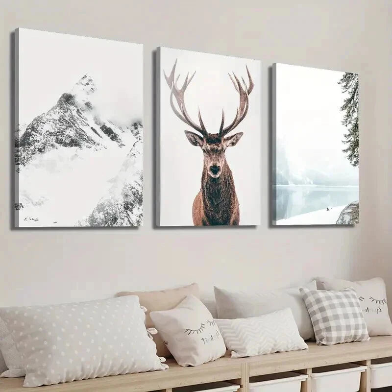 3pcs Majestic Deer Portrait Perfect Serene Wall Art Set Canvas Framed 60x90cm - High Quality Print 100% Australian Made Wall Canvas Ready to Hang - Bella Home Decor
