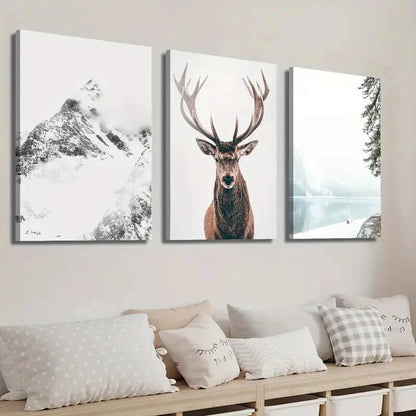 3pcs Majestic Deer Portrait Perfect Serene Wall Art Set Canvas Framed 60x90cm - High Quality Print 100% Australian Made Wall Canvas Ready to Hang - Bella Home Decor