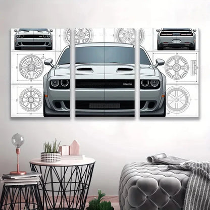 3pcs Classic American Dodge Charger Car  Wall Art Set Canvas Framed 50x70cm - High Quality Print 100% Australian Made Wall Canvas Ready to Hang - Bella Home Decor