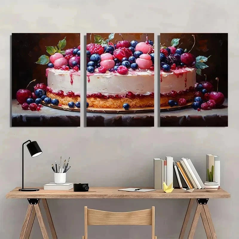 3pcs Birthday Cake Dessert Perfect Wall Art Set Canvas Framed 40x60cm - High Quality Print 100% Australian Made Wall Canvas Ready to Hang - Bella Home Decor