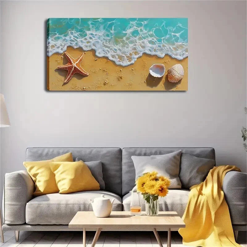 Starfish & Seashells Modern Wall Art canvas office home room framed 120x60cm