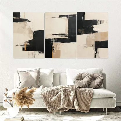 3pcs Black and Beige Abstract Modern Wall Art Set Canvas Framed 40x60cm - High Quality Print 100% Australian Made Wall Canvas Ready to Hang - Bella Home Decor
