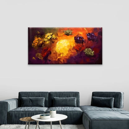 Yellow Purple Flowers Modern Wall Art Canvas Office Home Room Framed 120x60cm