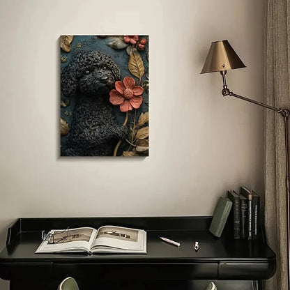 Black Cockapoo Dog Surrounded by Heart Painting 40x60cm Metal Print Ready to Hang - Bella Home Decor