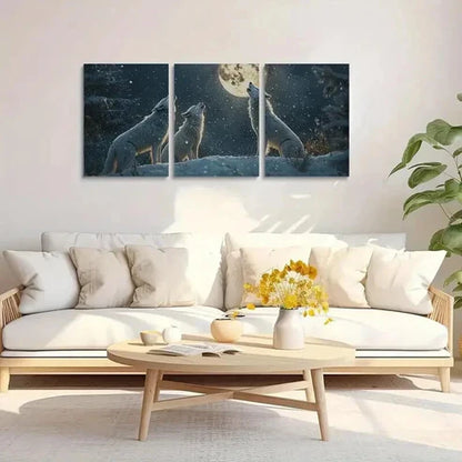3pcs Wolves Howling at the White Moon Art Set Canvas Unframed - High Quality Print 100% Australian Made Wall Canvas