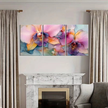 3pcs Elegant Orchid Vibrant Abstract  Wall Art Set Canvas Framed 40x60cm - High Quality Print 100% Australian Made Wall Canvas Ready to Hang