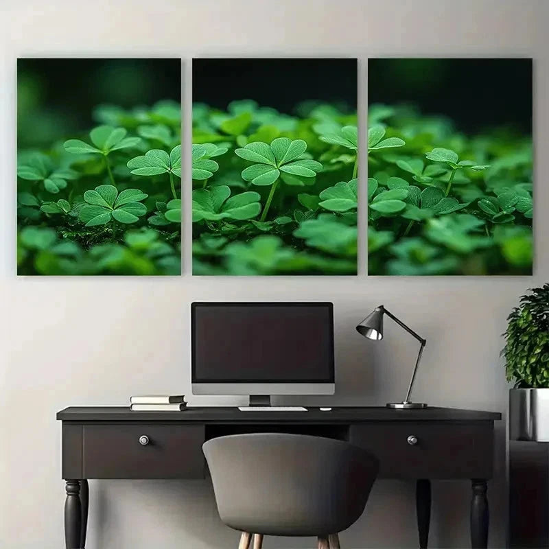 3pcs Green Clover Patch Nature Inspired Perfect Wall Art Set Canvas Framed 50x70cm - High Quality Print 100% Australian Made Wall Canvas Ready to Hang