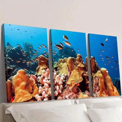 3pcs Colorful Coral Reefs, Tropical Seabed   Wall Art Set Canvas Unframed - High Quality Print 100% Australian Made Wall Canvas - Bella Home Decor