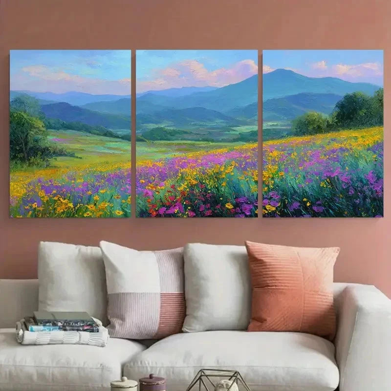 3pcs Field Wildflower Meadow Hand Perfect Wall Art Set Canvas Framed 40x60cm - High Quality Print 100% Australian Made Wall Canvas Ready to Hang