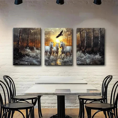 3pcs Majestic Wild Horses Forest Nature Wall Art Canvas Unframed - High Quality Print 100% Australian Made Wall Canvas