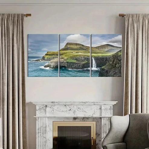 3pcs Múlafossur Waterfall Natural Wall Art Canvas Unframed - High Quality Print 100% Australian Made Wall Canvas