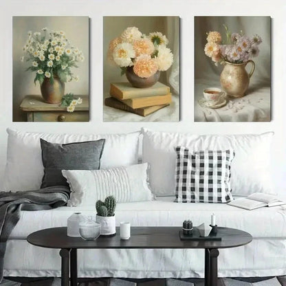 3pcs Vintage Still Life Canvas   Wall Art Set Canvas Framed 50x70cm - High Quality Print 100% Australian Made Wall Canvas Ready to Hang