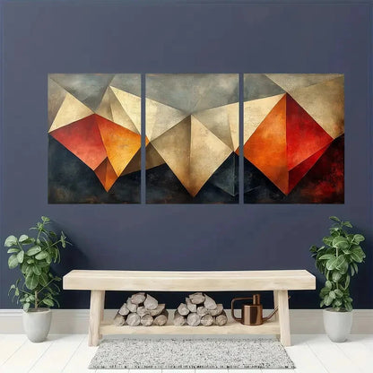 3pcs Tan Geometric Pattern Abstract Illustrations Metal Print Ready to Hang Art