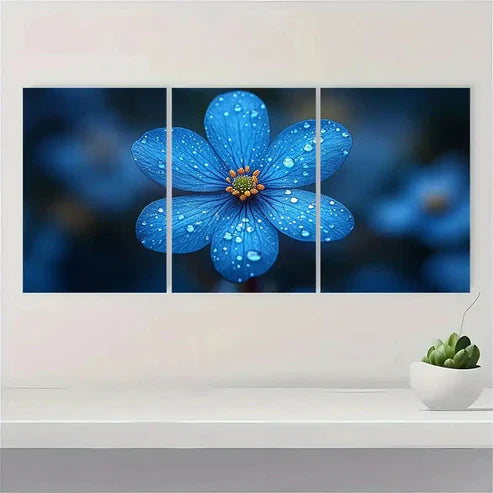 3pcs Blue Flower Painting Starwort FJ Wall Art Set Canvas Unframed - High Quality Print 100% Australian Made Wall Canvas - Bella Home Decor