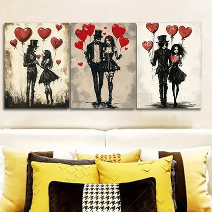 3pcs Gothic Zombie Couples Theme Waterproof Wall Art Set Canvas Unframed - High Quality Print 100% Australian Made Wall Canvas