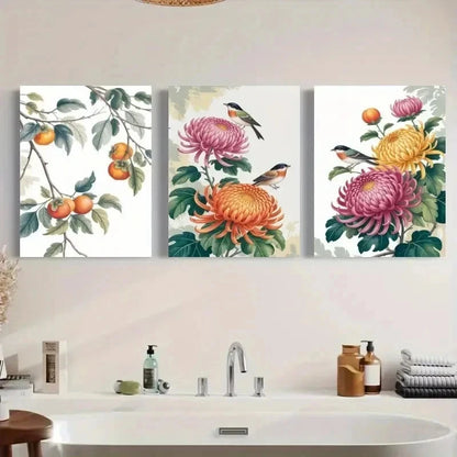 3pcs Persimmon, Songbird Canvas  Wall Art Set Canvas Framed 40x60cm - High Quality Print 100% Australian Made Wall Canvas Ready to Hang