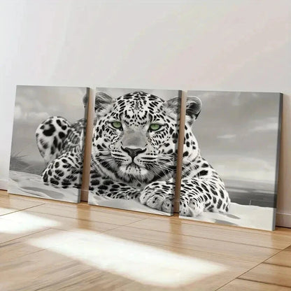 3pcs Leopard Animal Artistic in Beach Landscape Wall Art Set Canvas Framed 60x90cm - High Quality Print 100% Australian Made Wall Canvas Ready to Hang - Bella Home Decor