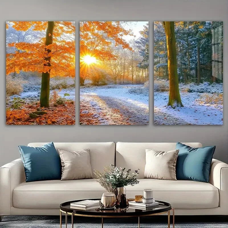 3pcs Stunning Sunrise Forest Nature Metal Print Ready to Hang Art - Bella Home Decor