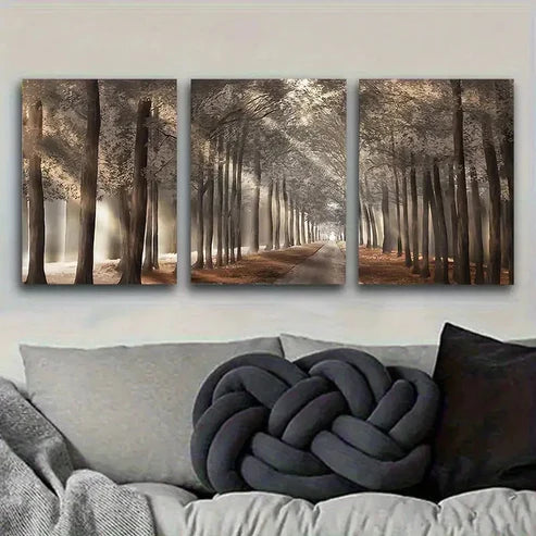 3pcs Misty Forest Path Vintage Wall Art Set Wall Art Set Canvas Unframed - High Quality Print 100% Australian Made Wall Canvas