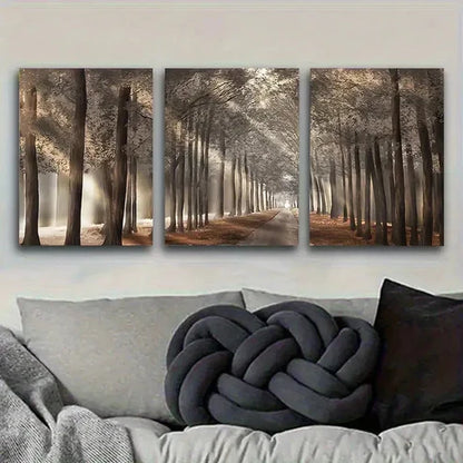 3pcs Misty Forest Path Vintage Wall Art Set Wall Art Set Canvas Unframed - High Quality Print 100% Australian Made Wall Canvas