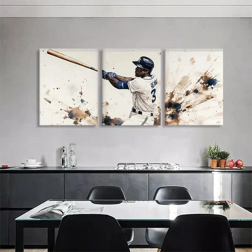 3pcs Baseball Player Dynamic Hitter Wall Art Canvas Unframed - High Quality Print 100% Australian Made Wall Canvas