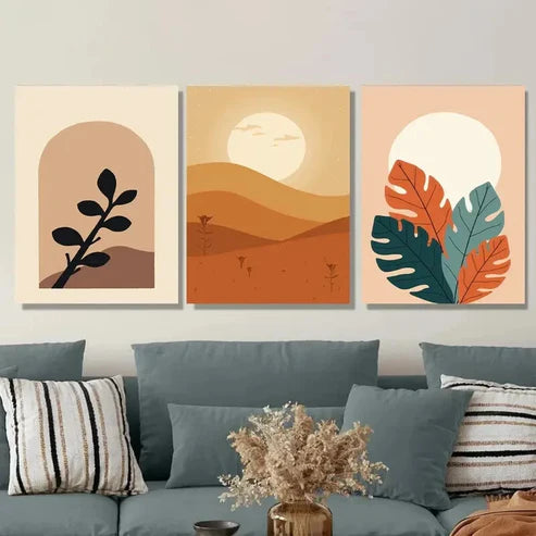 3pcs Modern Nature & Sunset Boho Style Wall Art Set Canvas Unframed - High Quality Print 100% Australian Made Wall Canvas