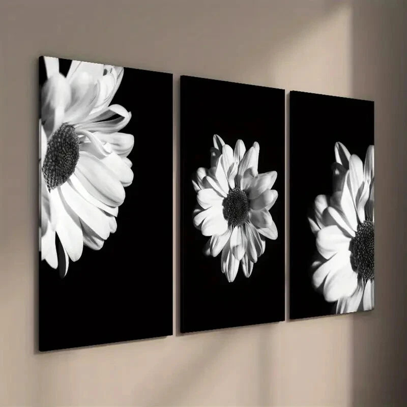 3pcs Elegant Black & White Gerbera Floral Wall Art Set Canvas Framed 60x90cm - High Quality Print 100% Australian Made Wall Canvas Ready to Hang