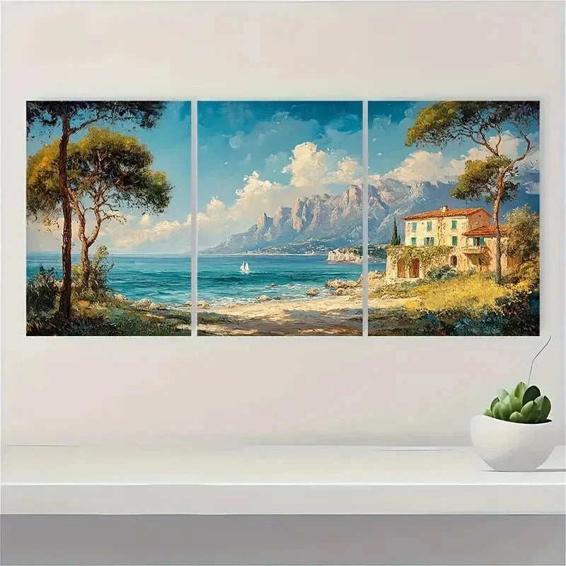 3pcs Long Landscape Seacoast Vintage Perfect Wall Art Set Canvas Framed 60x90cm - High Quality Print 100% Australian Made Wall Canvas Ready to Hang - Bella Home Decor