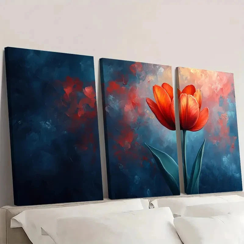 3pcs Texas Flame Tulip Painting TF  Wall Art Set Canvas Framed 40x60cm - High Quality Print 100% Australian Made Wall Canvas Ready to Hang