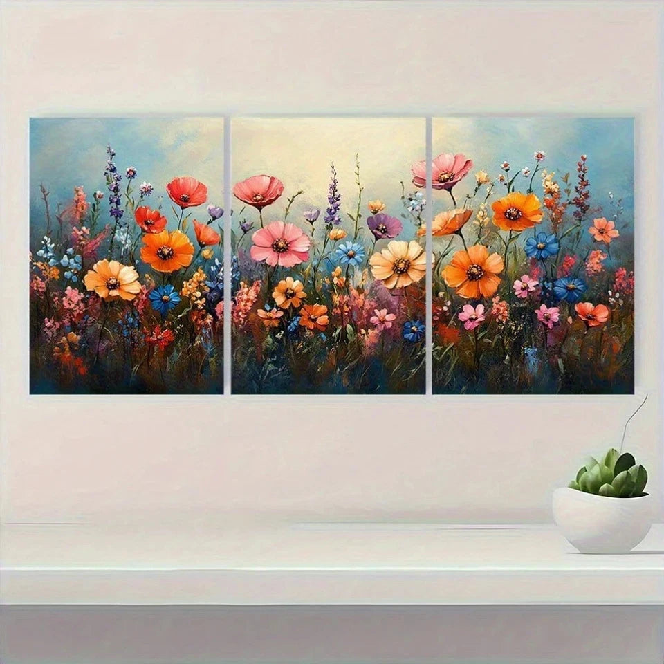 3pcs Watercolor Flowers Farmhouse Metal Print Ready to Hang Art - Bella Home Decor