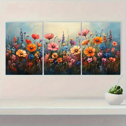 3pcs Watercolor Flowers Farmhouse Metal Print Ready to Hang Art - Bella Home Decor