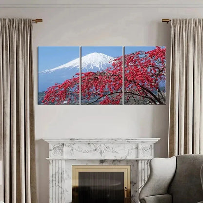 3pcs Japanese Mount Fuji with Vibrant Red Cherry  Wall Art Set Canvas Framed 40x60cm - High Quality Print 100% Australian Made Wall Canvas Ready to Hang - Bella Home Decor