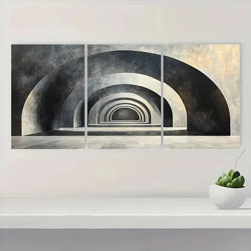 3pcs Gray & Golden Neutral Decor TY Wall Art Set Canvas Unframed - High Quality Print 100% Australian Made Wall Canvas - Bella Home Decor