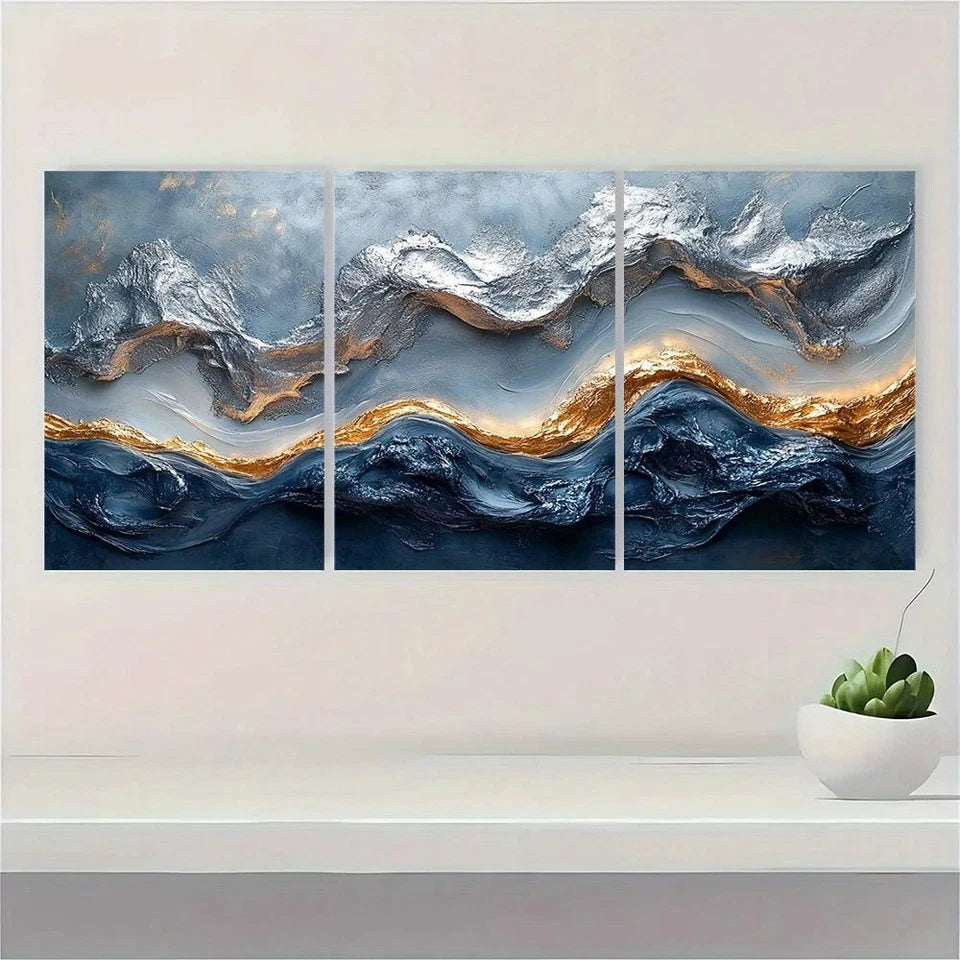 3pcs Abstract Silvery Fluid Painting Metal Print Ready to Hang Art - Bella Home Decor