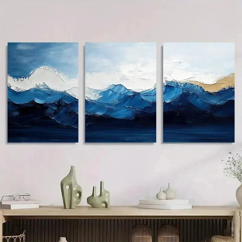 3pcs Blue And White Abstract Minimalist Perfect Wall Art Set Canvas Framed 60x90cm - High Quality Print 100% Australian Made Wall Canvas Ready to Hang - Bella Home Decor