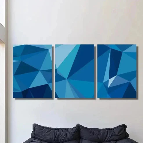 3pcs Blue and White Abstract Geometric  Wall Art Set Canvas Unframed - High Quality Print 100% Australian Made Wall Canvas - Bella Home Decor