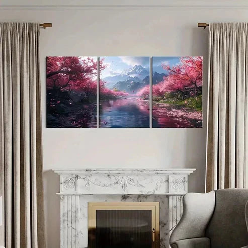 3pcs Anime Cherry Blossom Tree Landscape Wall Art Canvas Unframed - High Quality Print 100% Australian Made Wall Canvas - Bella Home Decor
