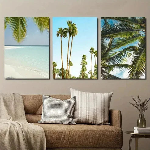 3pcs Tropical Palm Tree Beach Landscape Wall Art Canvas Unframed - High Quality Print 100% Australian Made Wall Canvas