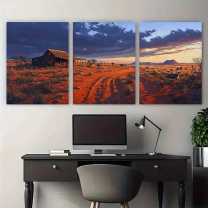 3pcs Australian Outback at blue hour, red sand Wall Art Set Canvas Framed 50x70cm - High Quality Print 100% Australian Made Wall Canvas Ready to Hang - Bella Home Decor