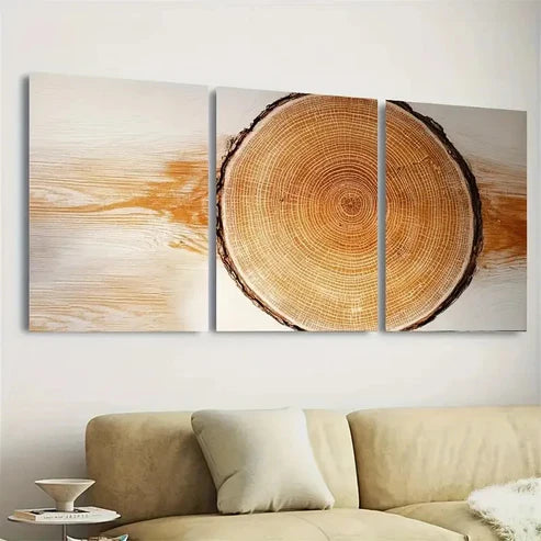 3pcs Modern Minimalist Boho Tree Ring Wall Art Set Canvas Unframed - High Quality Print 100% Australian Made Wall Canvas - Bella Home Decor