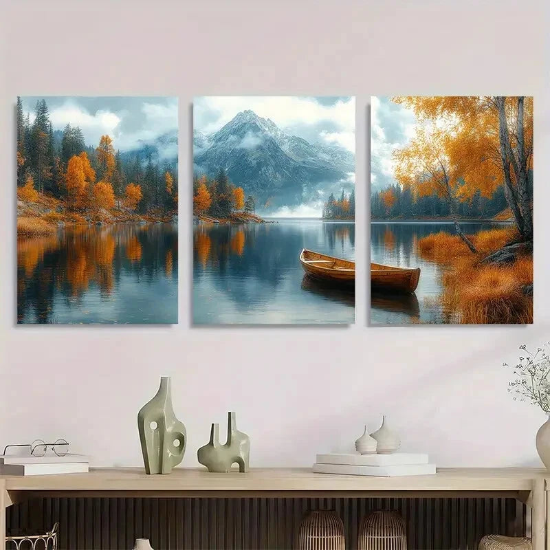 3pcs Scandinavian Scenery Forest Metal Print Ready to Hang Art - Bella Home Decor