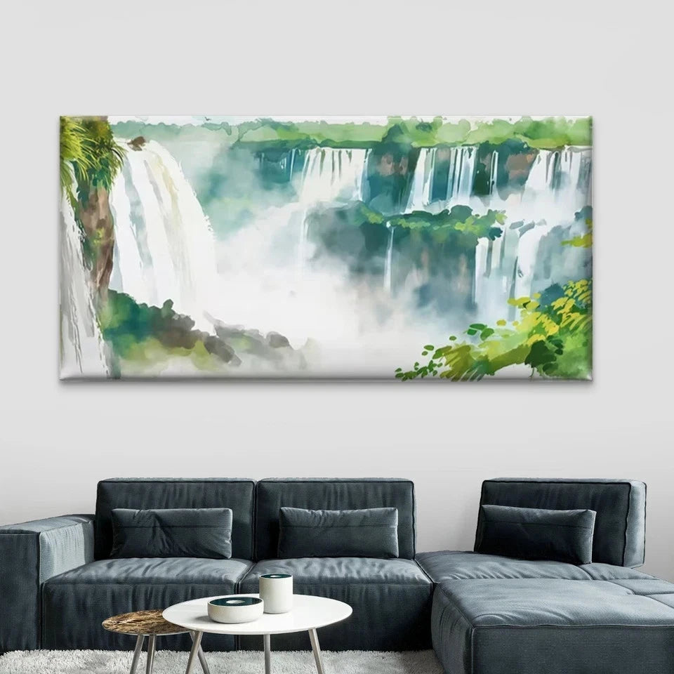 Tropical Waterfall Landscape Wall Art Canvas Office Home Room Framed 120x60cm