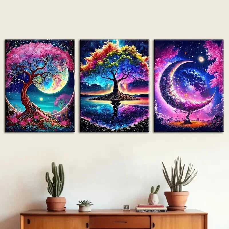 3pcs Fantasy Purple Tree of Life Dreamy Perfect Wall Art Set Canvas Framed 60x90cm - High Quality Print 100% Australian Made Wall Canvas Ready to Hang - Bella Home Decor