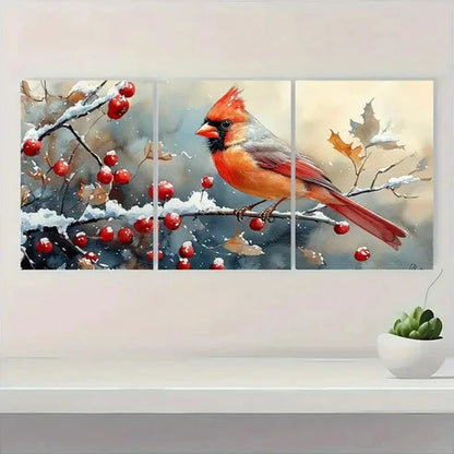3pcs Snowy Branch Design Bird Decor BD  Wall Art Set Canvas Unframed - High Quality Print 100% Australian Made Wall Canvas