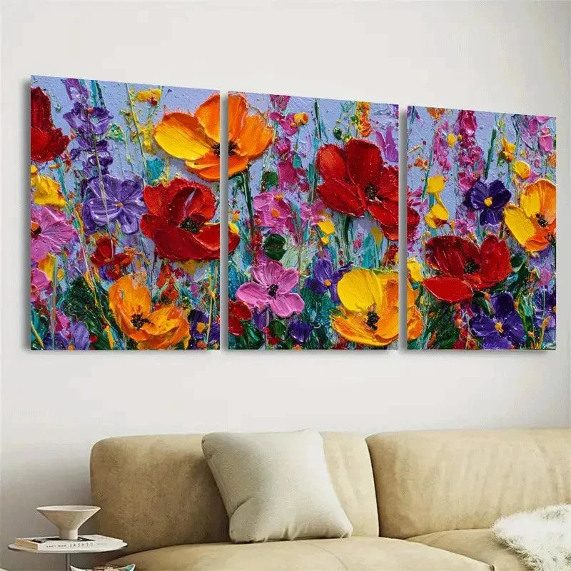 3pcs Colorful Meadow Floral Wall Art Set Canvas Framed 50x70cm - High Quality Print 100% Australian Made Wall Canvas Ready to Hang - Bella Home Decor