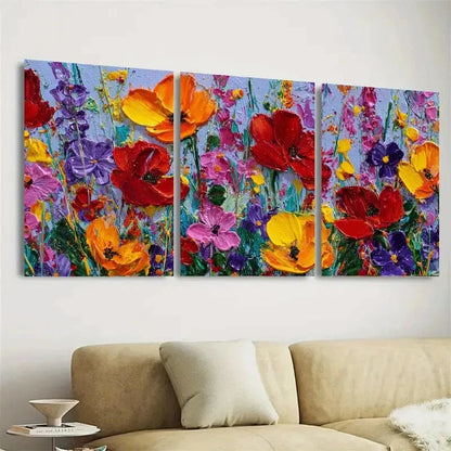 3pcs Colorful Meadow Floral Wall Art Set Canvas Framed 50x70cm - High Quality Print 100% Australian Made Wall Canvas Ready to Hang - Bella Home Decor