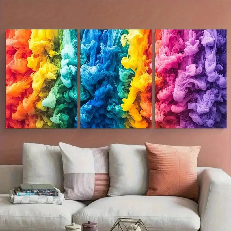 3pcs Rainbow Ink Flow Abstract Perfect Wall Art Set Canvas Framed 60x90cm - High Quality Print 100% Australian Made Wall Canvas Ready to Hang