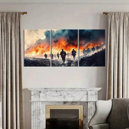3pcs Warrior March on Fiery Battlefield Wall Art Set Canvas Framed 60x90cm - High Quality Print 100% Australian Made Wall Canvas Ready to Hang - Bella Home Decor