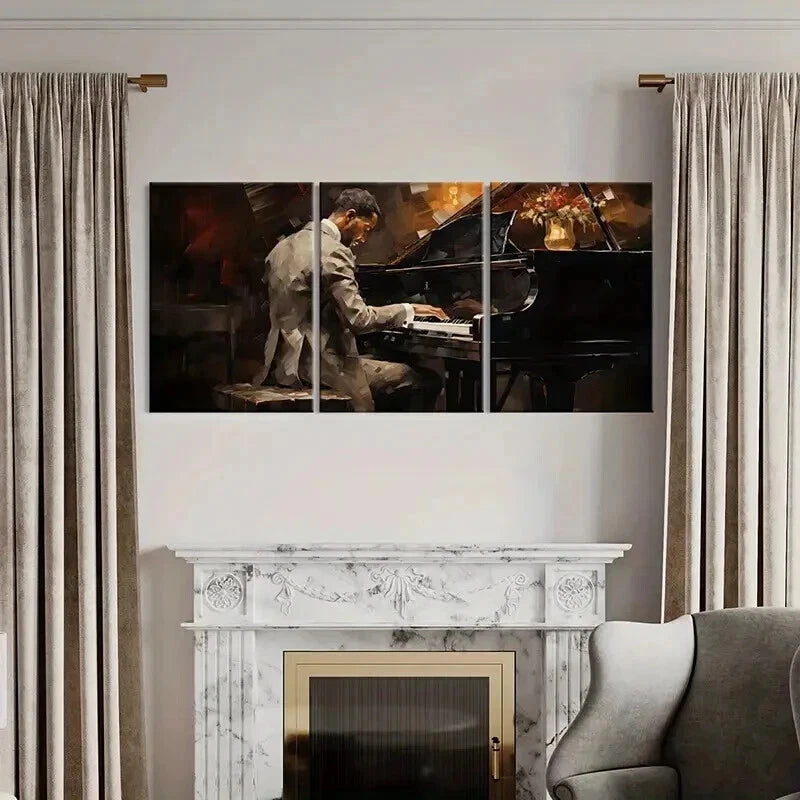 3pcs Abstract Jazz Musician Playing Piano Wall Art Set Canvas Framed 40x60cm - High Quality Print 100% Australian Made Wall Canvas Ready to Hang - Bella Home Decor