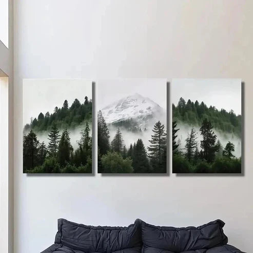 3pcs Forests and Mountains with Rising Mist Wall Art Canvas Unframed - High Quality Print 100% Australian Made Wall Canvas - Bella Home Decor